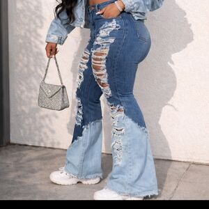 Aphrodite Two-Tone Distressed Flare Jeans